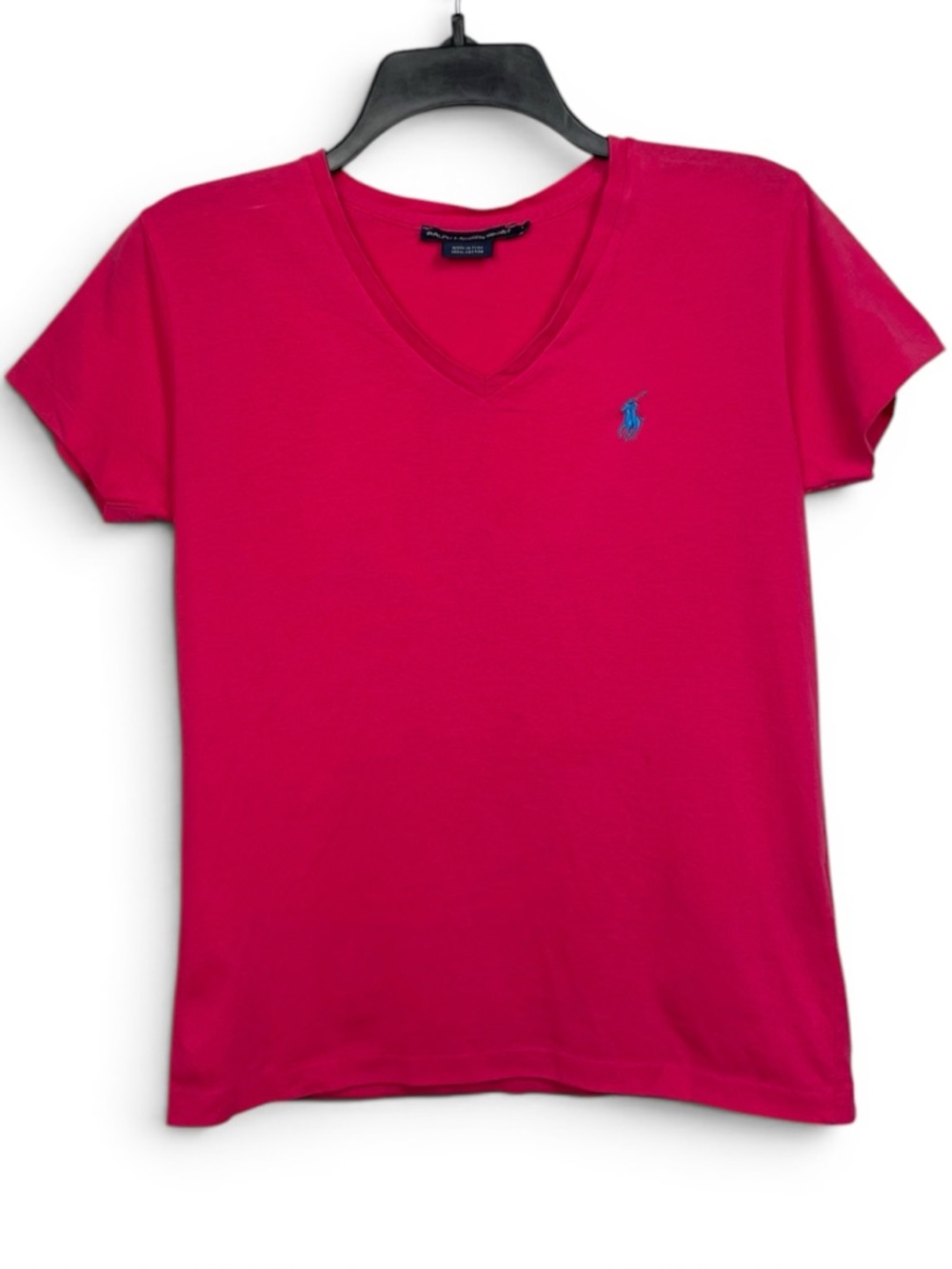 Ralph Lauren sport hot pink V-Neck Short Sleeve Tee Fuchsia with Blue Polo Logo